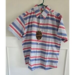 EVOLUTION Fine Quality Men's Short Sleeve Striped‎ Button Down Shirt Size L